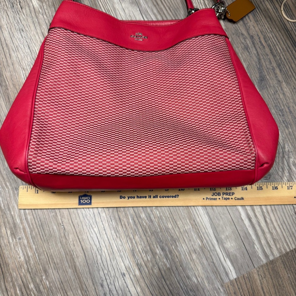 Coach Lexy Legacy Jacquard Hot Pink Leather Hobo Barbiecore Shoulder Bag F57540 - Picture 11 of 16